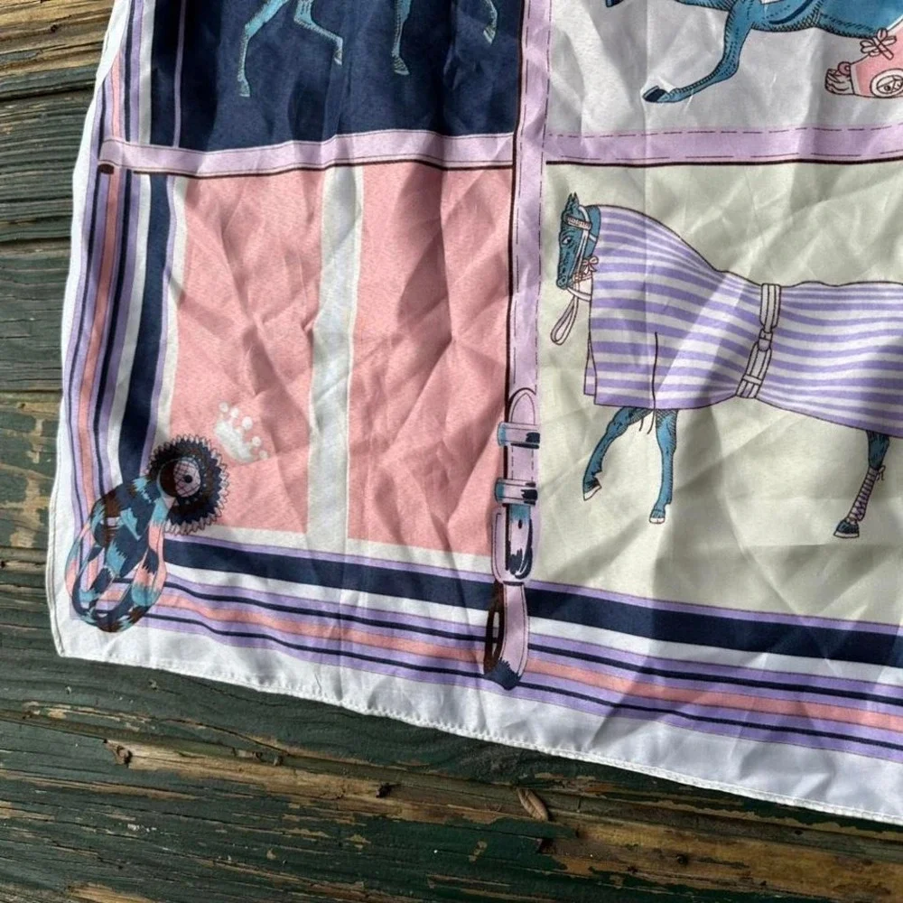 Horse print scarf with pink and purple tones equestirian vtg‎